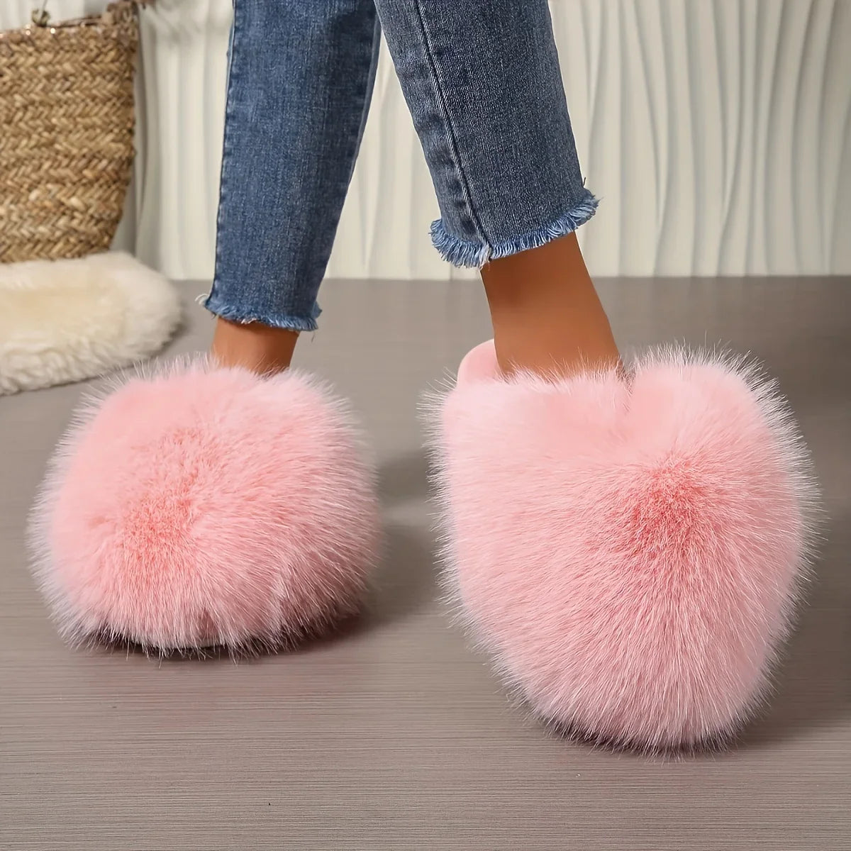Plush Slippers in Velvety Fabric