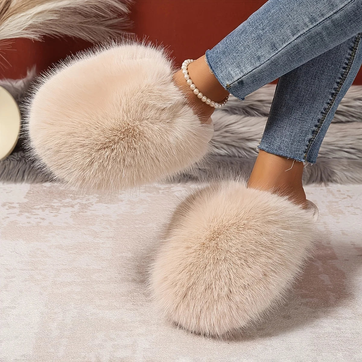 Plush Slippers in Velvety Fabric