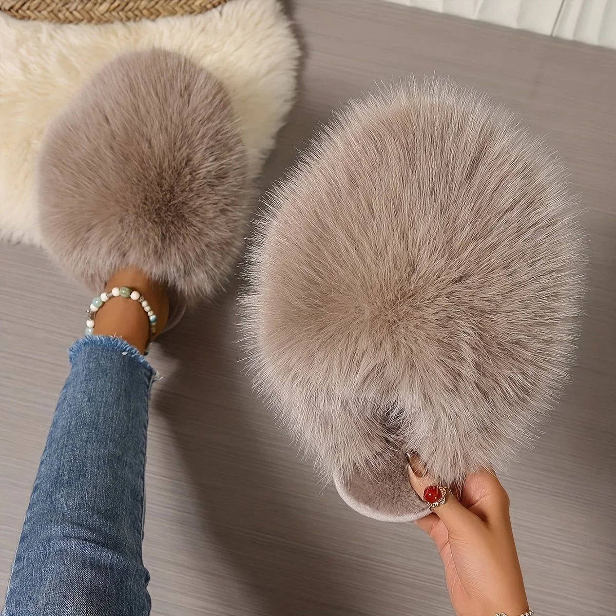 Plush Slippers in Velvety Fabric